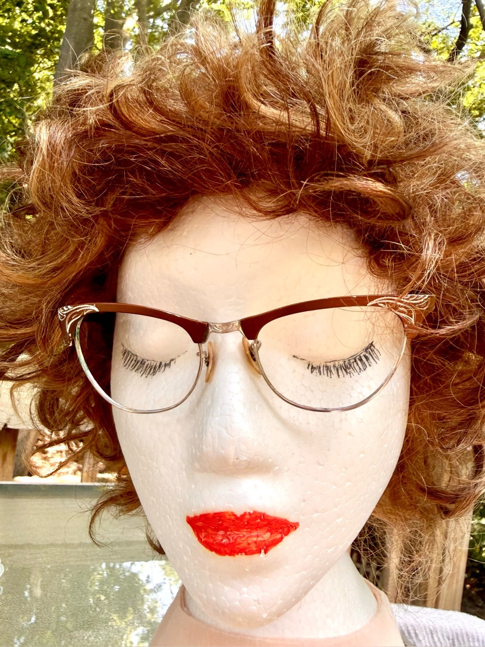 Vintage Cat Eye Eyeglass Frames Etched Design-  Genuine 1950’s to 60’s